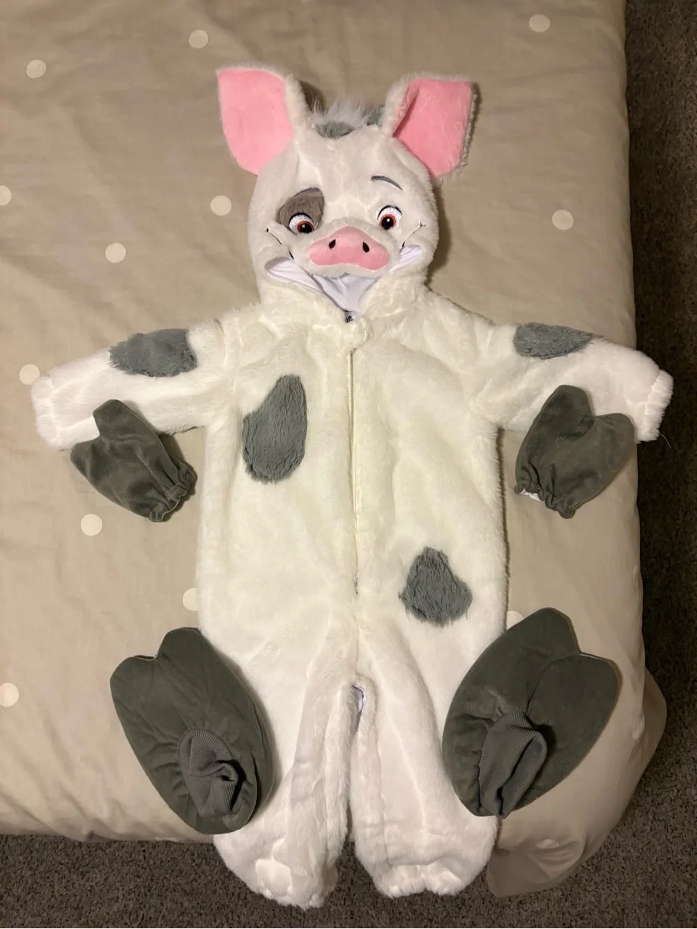 Disney White and Gray Pig Plush Hooded One-Piece Footie